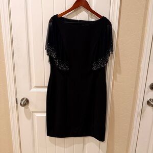 Jessica Howard Black Dress with Sheer Embellished Sleeves